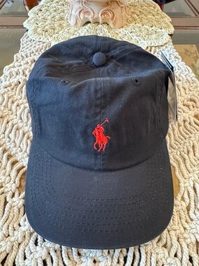 Ralph Lauren Black Cap with Red Polo Tag
